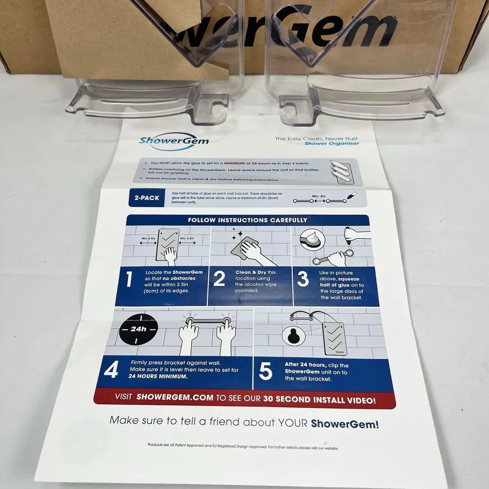 ShowerGem Acrylic Shower Organizer Twin Pack Caddy Shelf Aesthetic Storage NIB